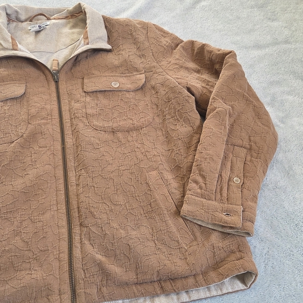 Carbon2Cobalt Textured Thick Western Brown Tan Jacket Zip Up Large Soft Linen - Picture 3 of 12